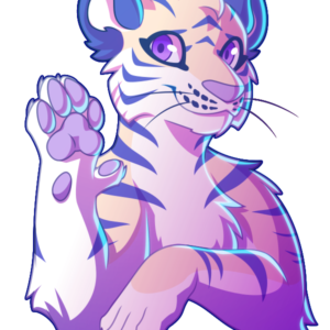 A vector half-body illustration of a blue and cream colored tiger raising one paw
