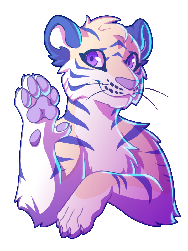 A vector half-body illustration of a blue and cream colored tiger raising one paw