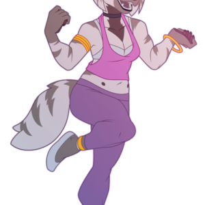 A flat colored vector illustration an anthro striped hyena girl dancing energetically