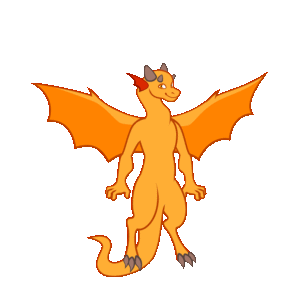 Animation of a gold-colored anthropomorphic dragon flapping up and down with their wings