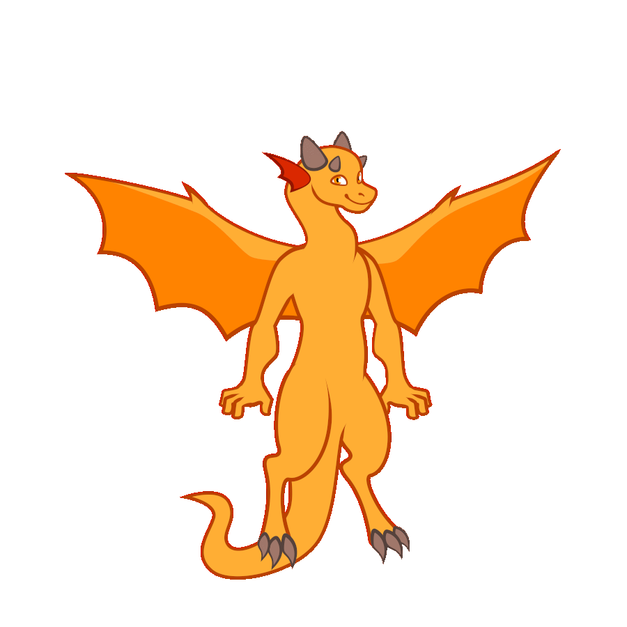 Animation of a gold-colored anthropomorphic dragon flapping up and down with their wings
