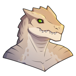 a vector portrait of an anthropomorphic reptilian character with a serious expression