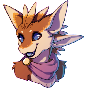 a vector portrait of an Avali character with a fancy scarf, grinning happily