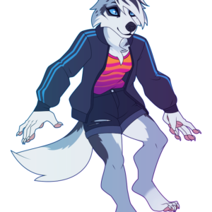a flat-colored illustration of an anthropomorphic marbled fox