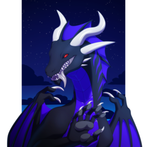 a portrait of a large dragon standing before a night sky and reaching out a clawed hand as if to grab the viewer. Below him is the name "Shadowcloud"