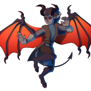 a fullbody vector illustration of an imp monk from Dungeons and Dragons. he has horns, dragon wings, and goat hooves.