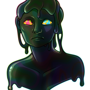 a vector portrait of an oozefolk character, a humanoid made of dark oily slime