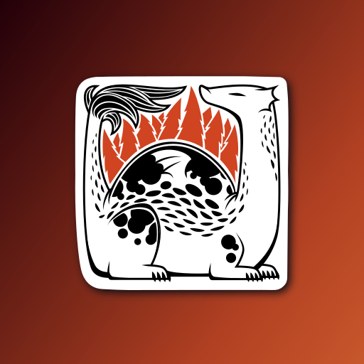 A sticker design of a very large abstract dragon with a relaxed expression, tiny wings, and a furry tail. The illustration is in black and white, except for orange trees on the back of the dragon.