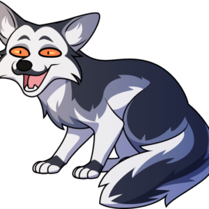 A simple illustration of a devilish marbled fox. His mouth hangs open