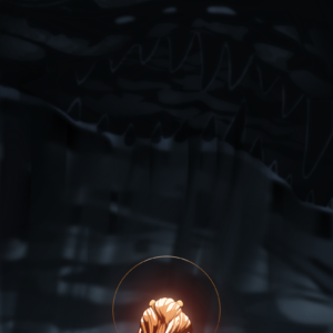 A mixed vector and 3D illustration of an armored anthro lion with a spiked club standing in the sunlight. He faces a dark, stormy sea, and the stormclouds reveal the form of a massive leviathan, with the rain pouring from its maw.