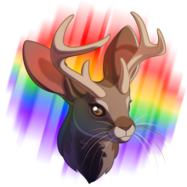 A vector portrait of a jackalope with an aurora-like rainbow halo behind them