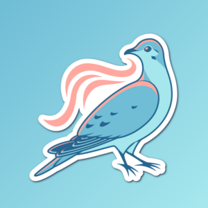 An abstract flat color illustration of a mourning dove, with a light blue and light red color scheme