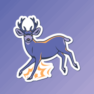 An abstract flat color illustration of a mule deer, with a color scheme of blue-purple and light orange