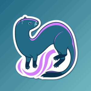 An abstract flat color illustration of an American mink, with a color scheme of green-blue and purple
