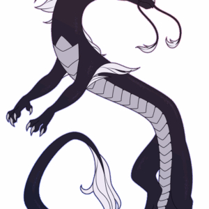 A flat-colored illustration of an eastern-type dragon happily twisting around in midair.