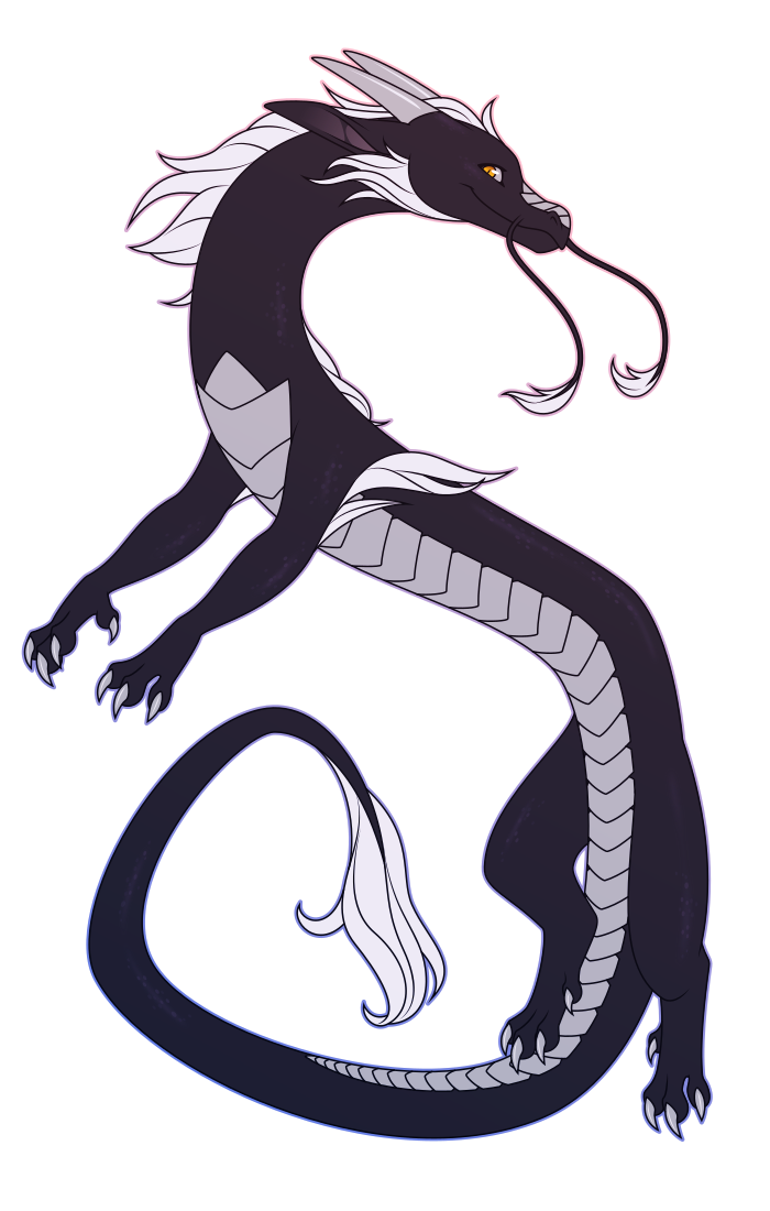 A flat-colored illustration of an eastern-type dragon happily twisting around in midair.