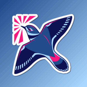 An abstract flat color illustration of a killdeer, with a color scheme of dark blue and bright pink
