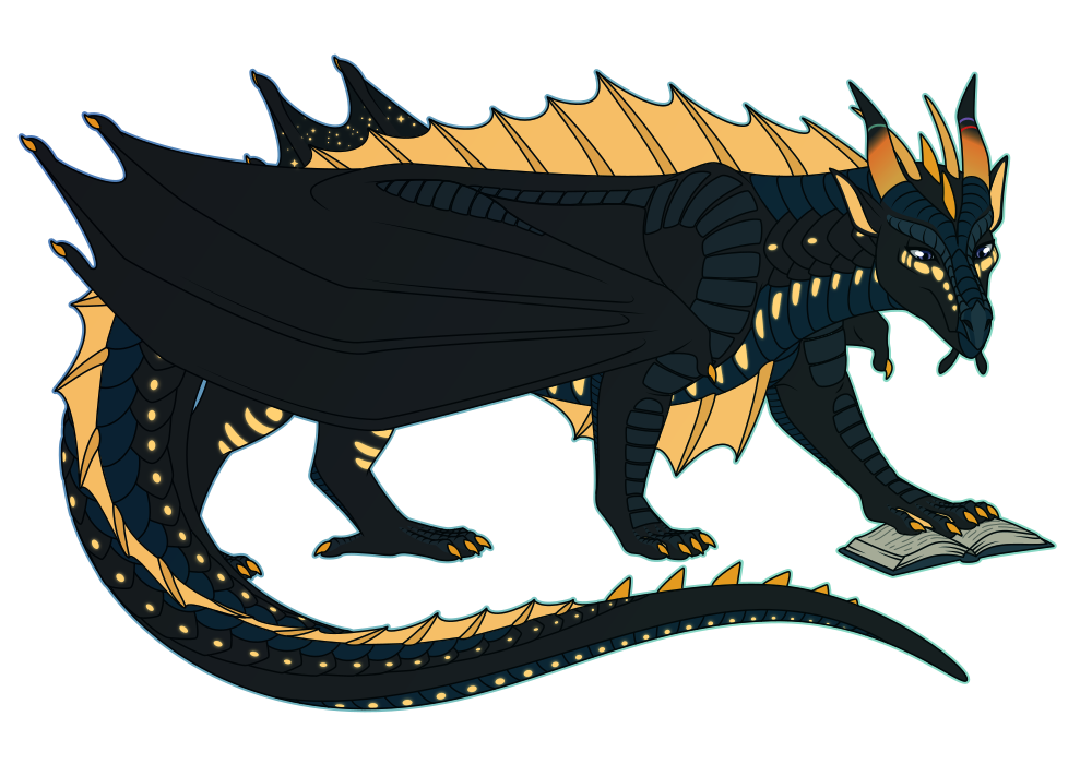 A flat-colored illustration of a western-type dragon leaning down and peering at an open book on the ground