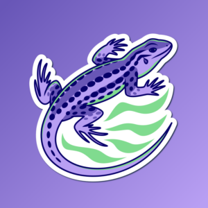 An abstract flat color illustration of a northern sagebrush lizard, with a color scheme of vivid purple and medium green