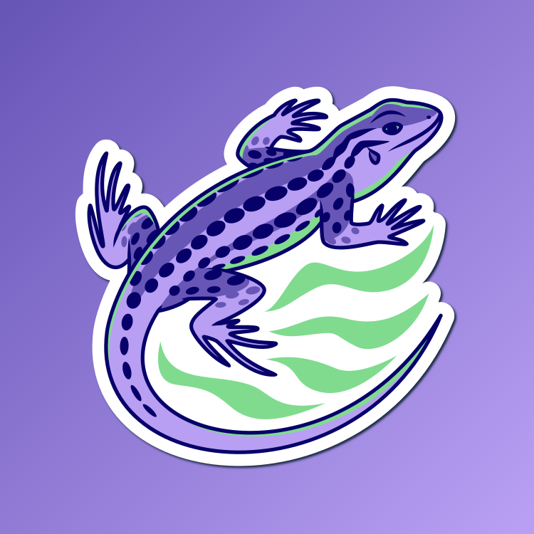 An abstract flat color illustration of a northern sagebrush lizard, with a color scheme of vivid purple and medium green