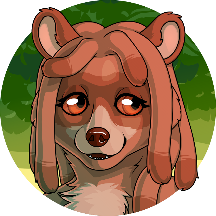 A vector portrait of an anthro tanuki with locs. Behind them is a leafy, verdant setting.