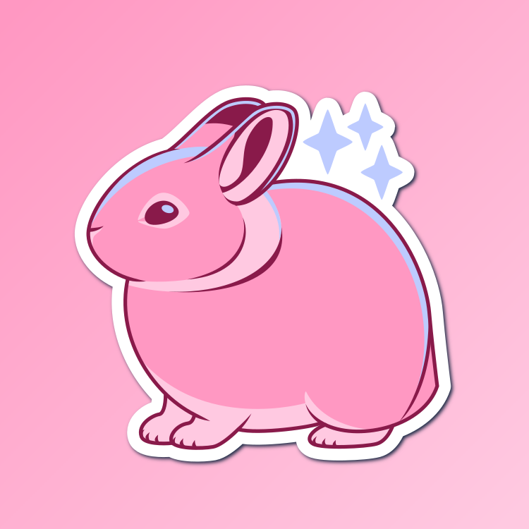 An abstract flat color illustration of a Columbia Basin pygmy rabbit, with a color scheme of bubblegum pink and pale blue