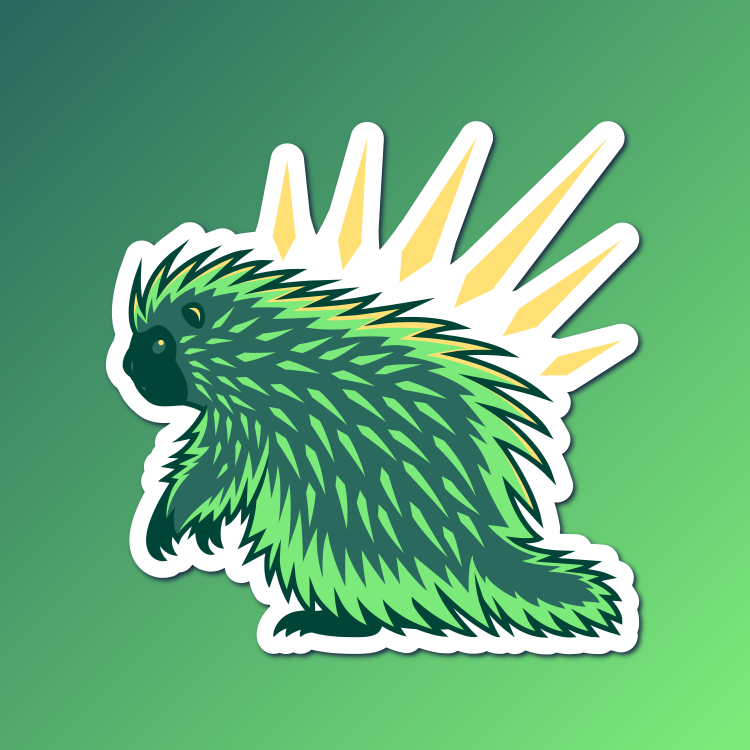 An abstract flat color illustration of a North American porcupine, with a color scheme of bright green and light yellow